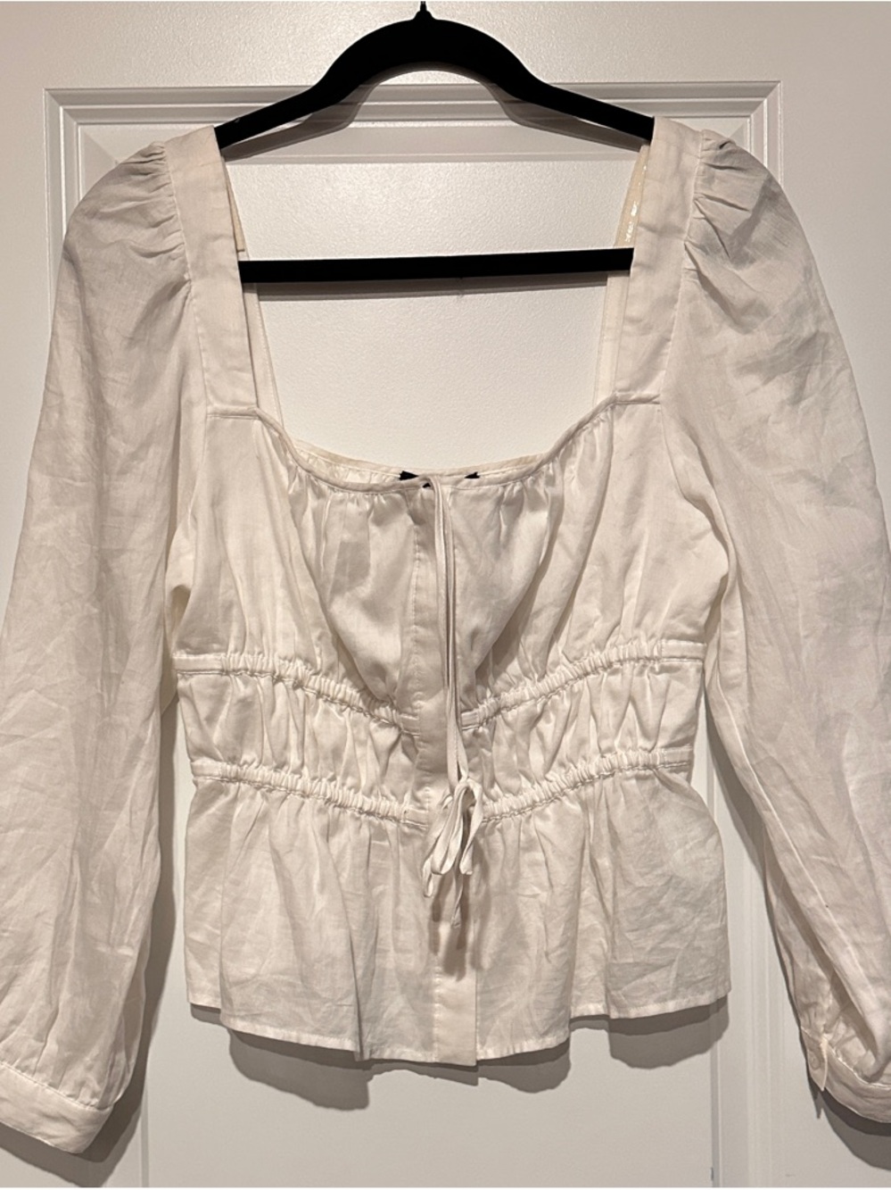 J. Crew White Square-Neck Peasant Blouse with Drawstring Waist